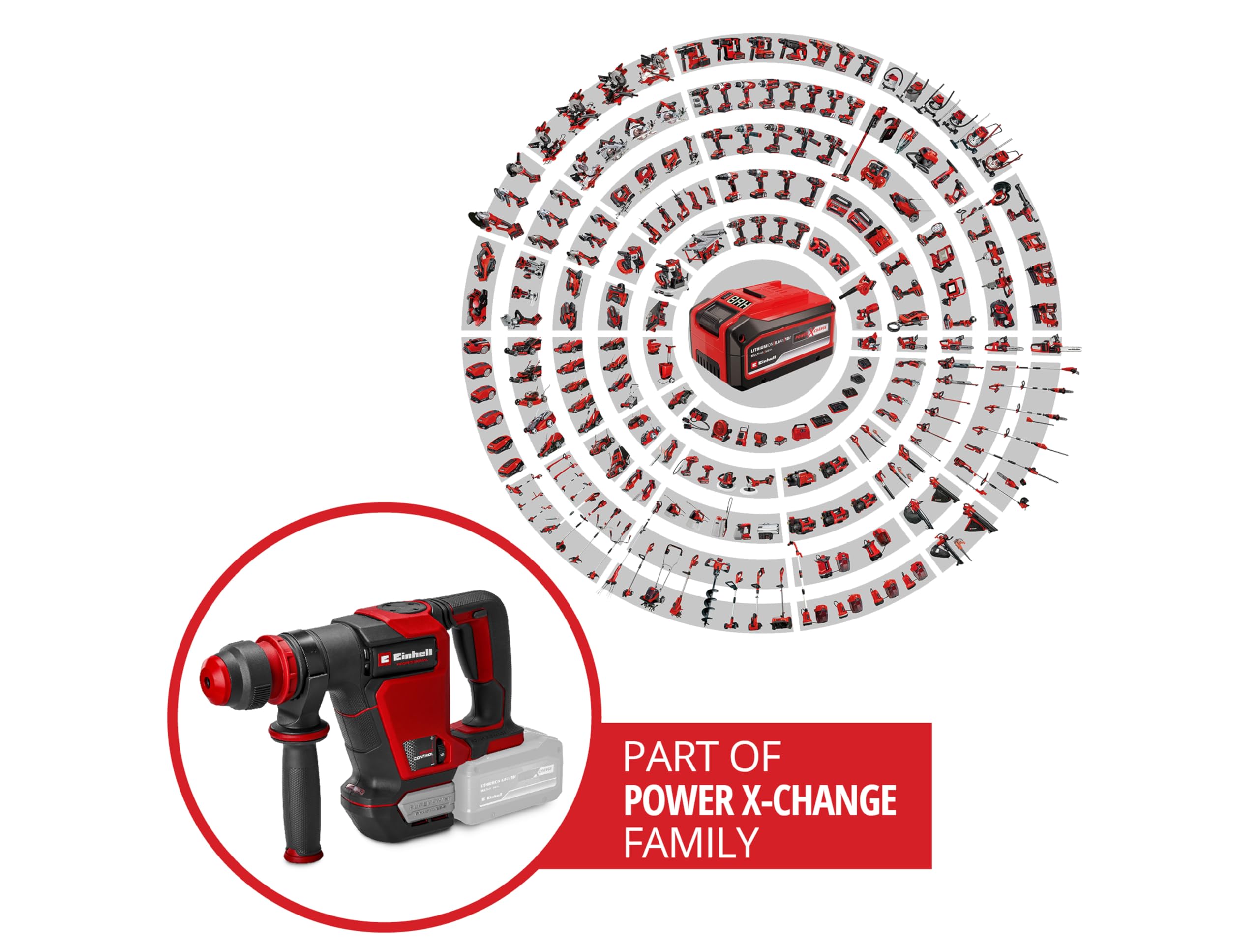 Einhell Profesjonalny bezprzewodowy młot niszczący TP-DH 18/4 Li BL-Solo Power X-Change (18 V, bez węgla, 4J, SDS-Plus, ciągły bieg, z dłutem ostrym i dłutem płaskim + walizka, bez baterii)