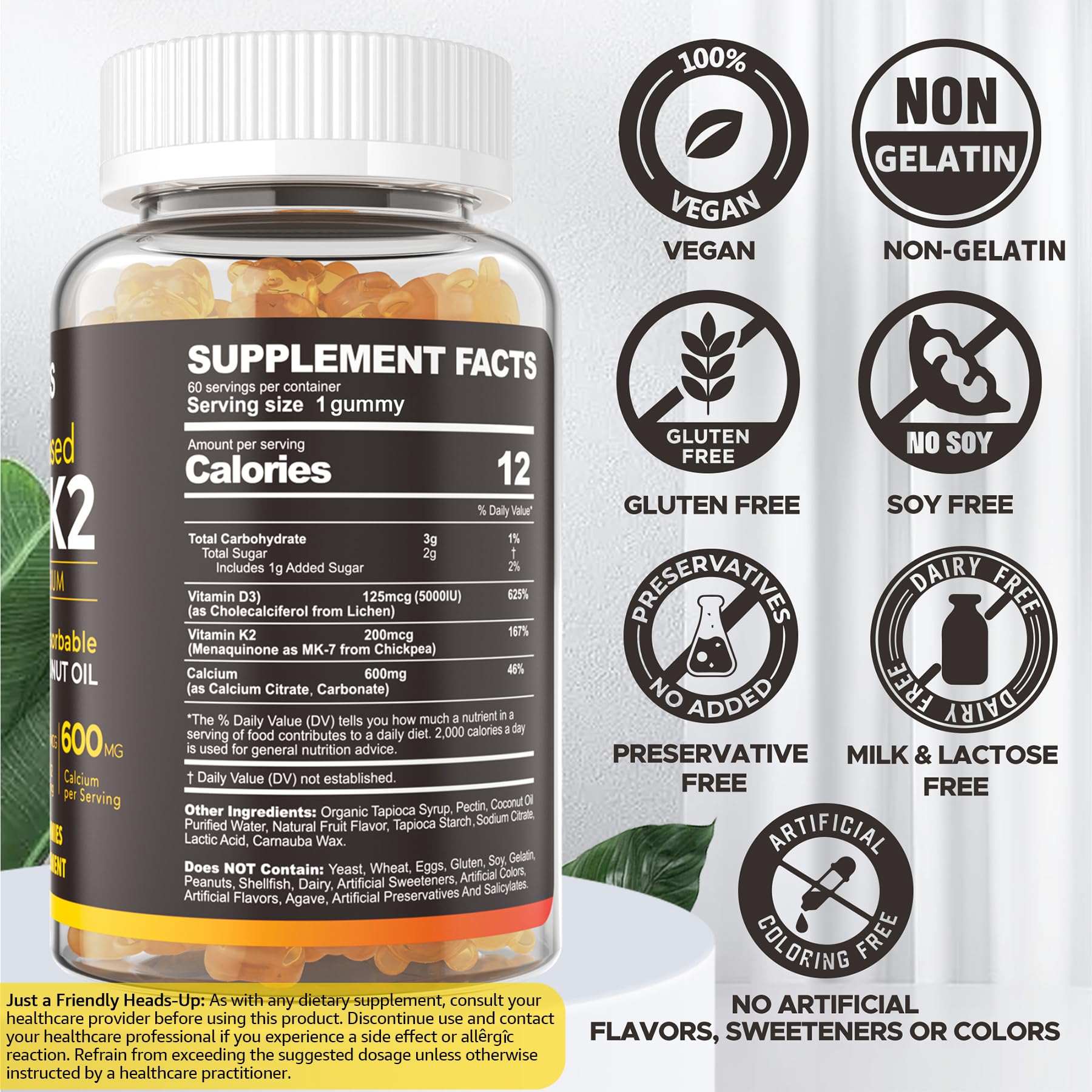 Vitamin D3 K2 Gummies - D3 5000iu + K2 200mcg + Calcium 600mg for Adults — Amazon image 2