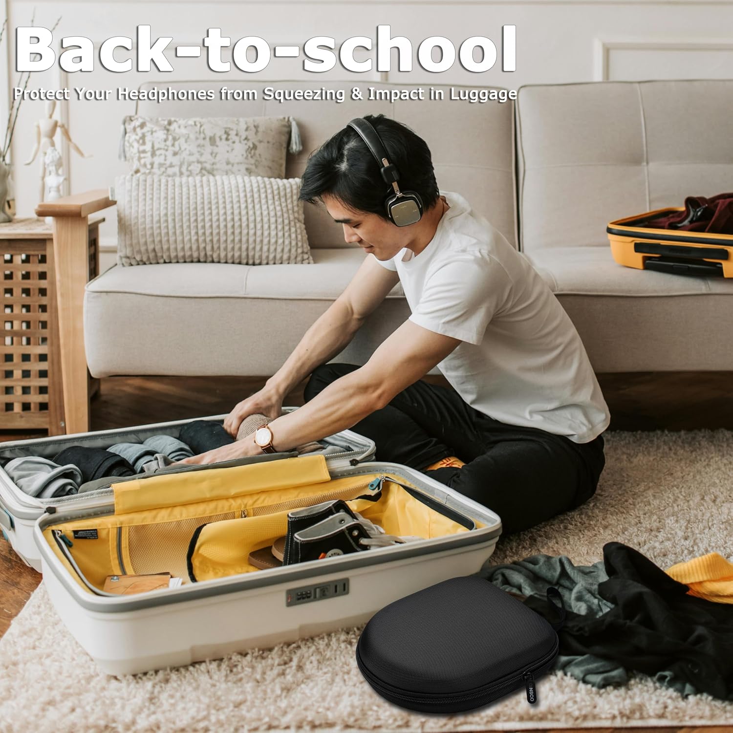 Ginsco Universal Headphone Case Compatible with JBL Tune 510BT 720BT, Sony WH-CH 720N/WH-CH520, Soundcore Q20i/Q30 BERIBES KVIDIO TOZO etc, 1680D Oxford Travel Carrying Hard Shell Case Black