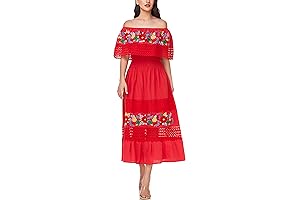 Women's Mexican Embroidered Cinco De Mayo Off-Shoulder Dress