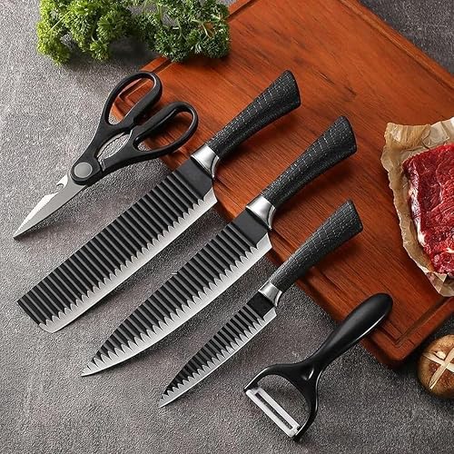 6‑Piece Black Kitchen Knives Set, Stainless Steel, Anti-Rust & Non-stick Knives for Cooking, Slicing & Baking, Lightweight, Non-Slip Ergonomic Handle, Perfect for Home Chefs & Culinary Enthusiasts