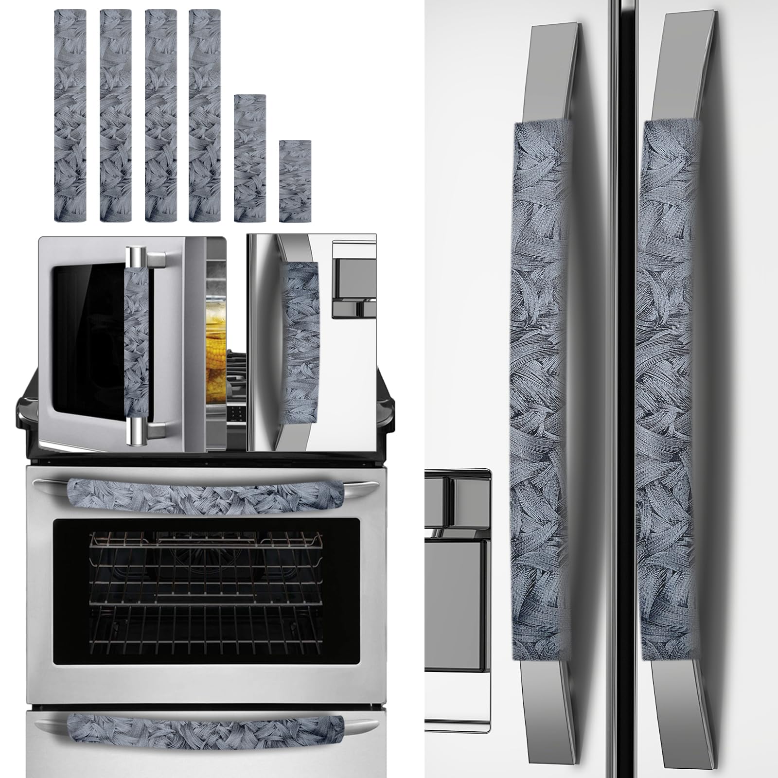 Set of 6 Refrigerator Door Handle Covers, Washable Velvet Fabric Appliance Handle for Fridge Microwave Stove Dishwasher Catch Stains Dust Fingerprint Prevent Ice hot Hand (Wind Grey)