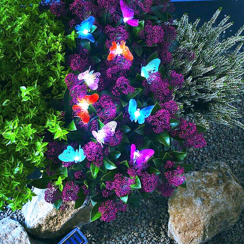 Solar String Lights Outdoor, 12LED Multi-Colour Butterfly Fairy Lights Waterproof 2 Modes Solar Garden Lights Decorative Fairy Fiber Optic Butterfly Lights for Yard Patio Pathway Decoration