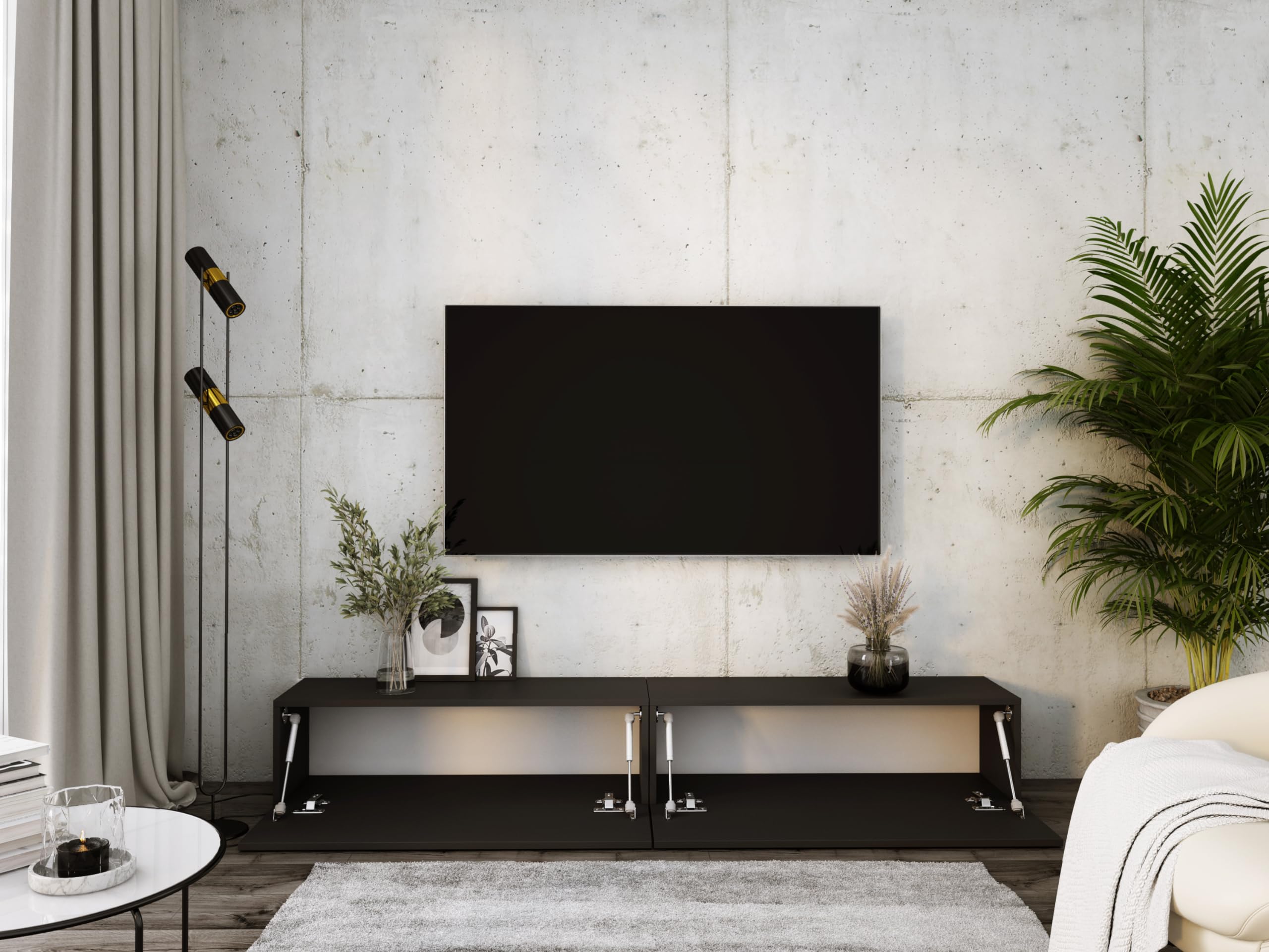 3E 3xE living.com Hängendes TV- Schrank - Modernes Design A: B: 2 x 100 cm, H: 34 cm, T: 32 cm, Schwarz Matt