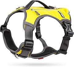 Fida Anti Pull Dog Harness with Saddlebag, Heavy Duty Dog harness for Travel Camping Hiking (yellow, small)