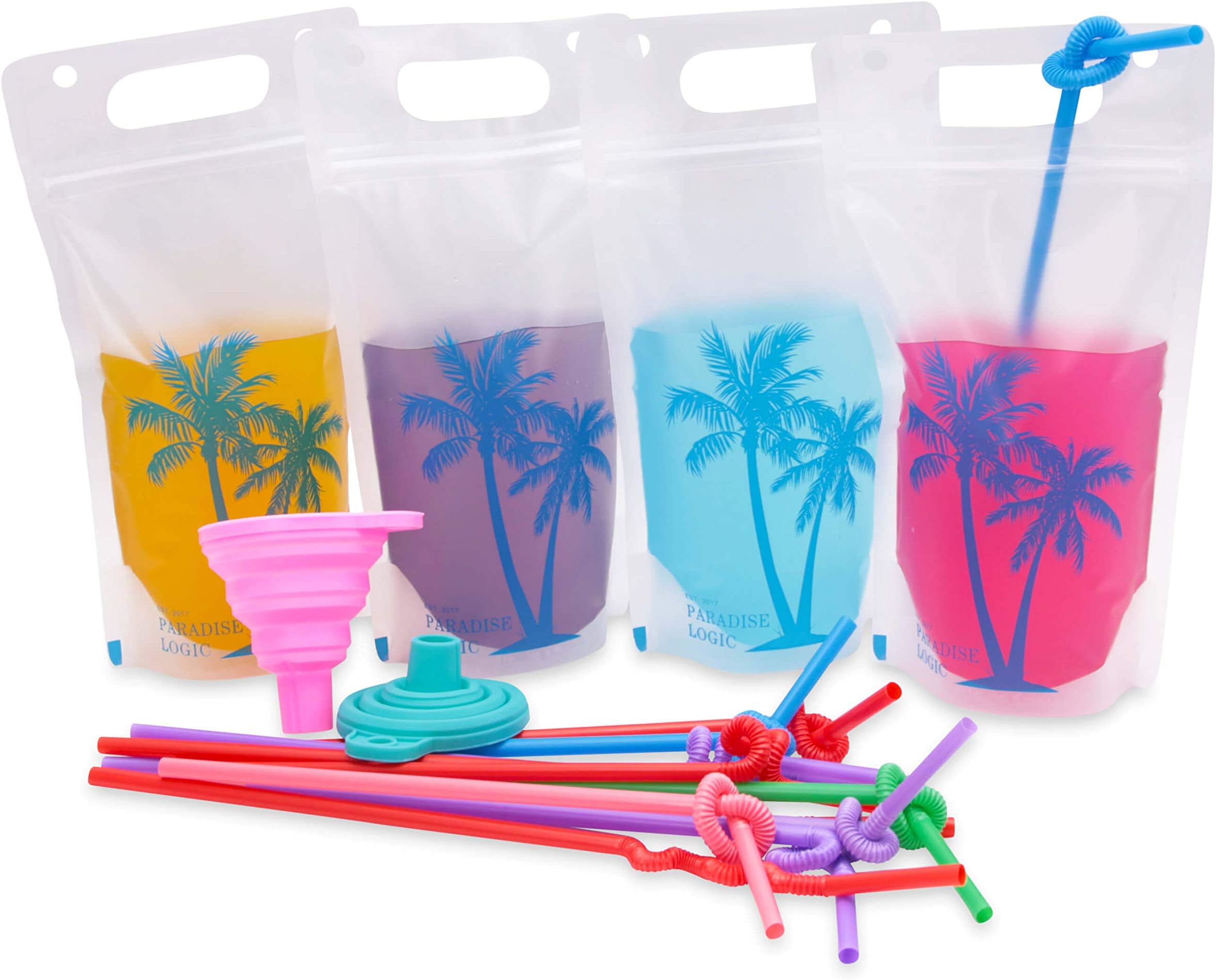 100 Stand Up Drink Pouch Bag with Straw - Premium Double Zipper Adult Juice Pouches Smoothie Bag, Snack Bags, Food Storage Bag Meal Container, Flask