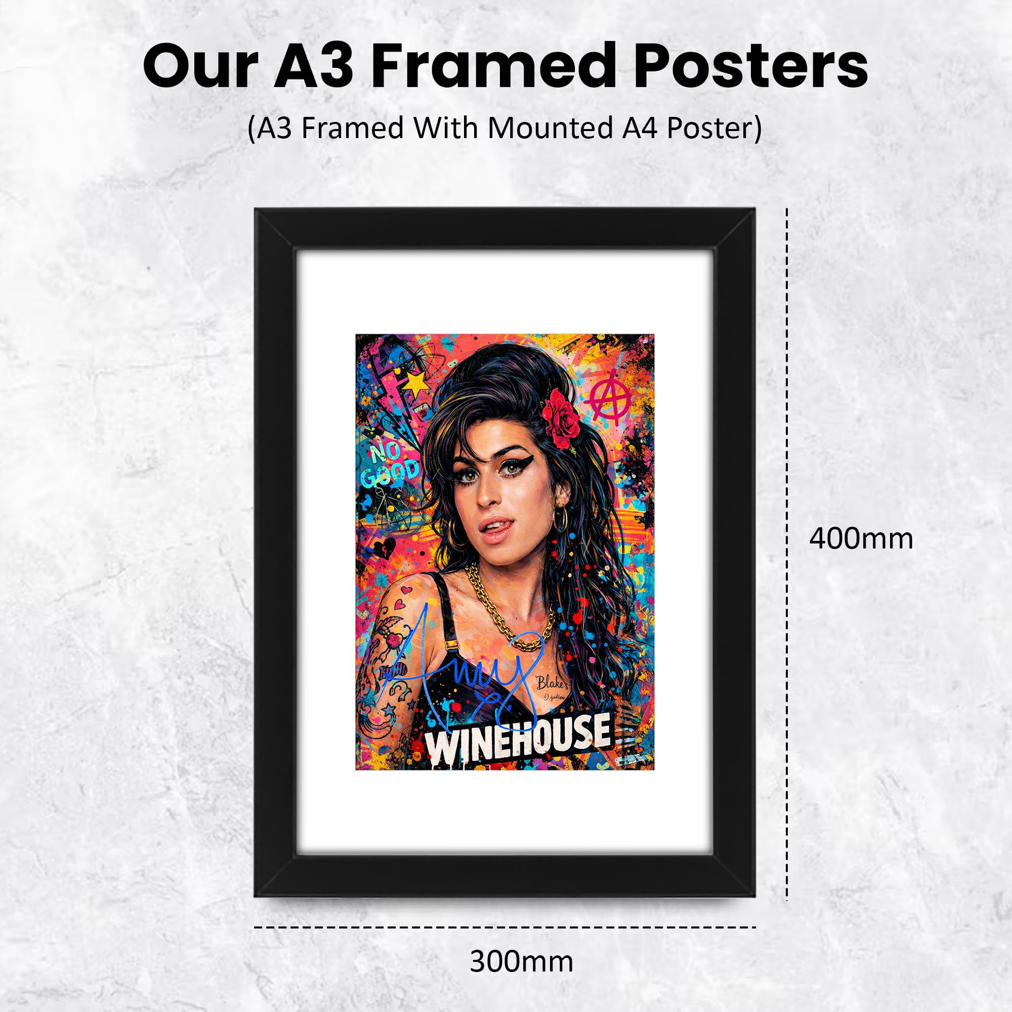 Poster con stampa autografata di Amy Winehouse, edizione limitata, idea regalo per i fan, memorabilia da collezione, merchandising artistico da parete, leggenda Jazz Soul Back to Black, formato A3 con