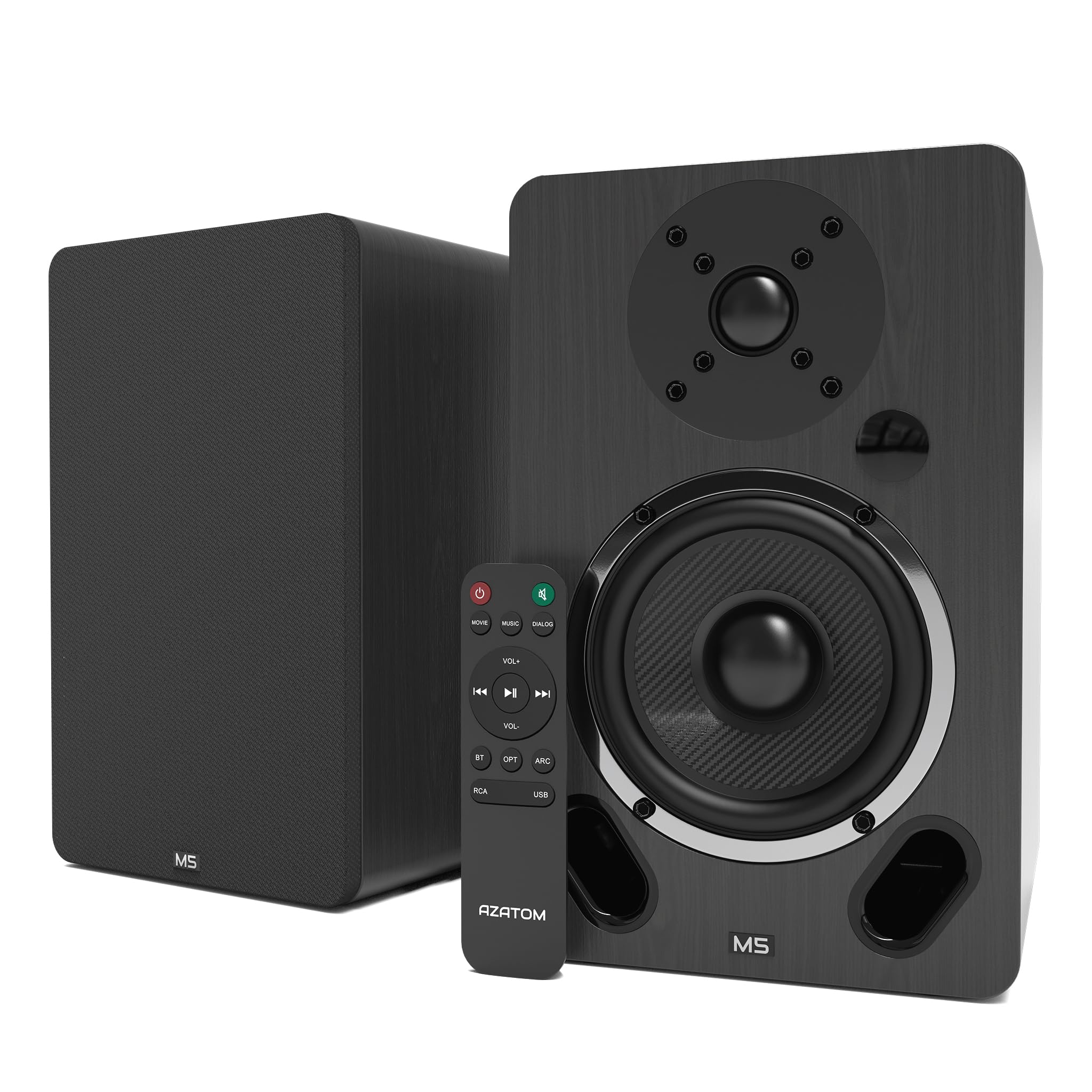 AZATOM Bookshelf Speakers | Bluetooth | 5” Carbon Fibre driver & Silk Tweeter | 24bit DAC Built-in | Perfect for Streaming Music, Gaming, Vinyl Turntable, HiFi, Home Theatre Equinox M5 (Black)