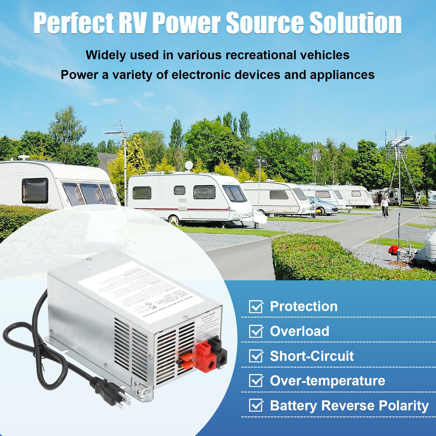 WF9855AD Deck Mount RV Power Deckmount Converter/Charger 55 Amp w