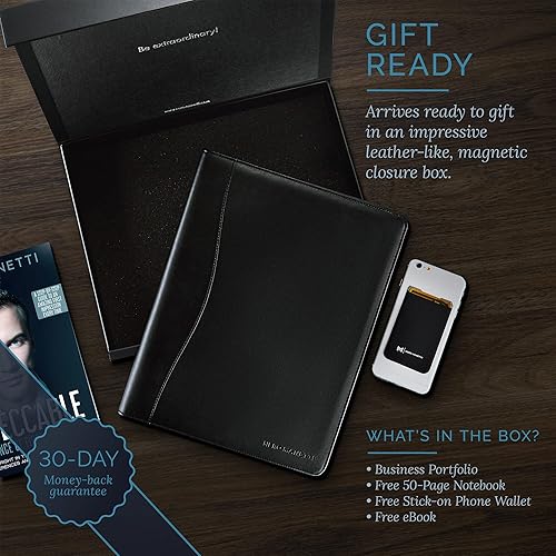 Miniatura 2 de NERO MANETTI - Carpeta de cuero para cartera - Soporte para bloc de notas para currículums bloc legal carpeta ejecutiva cuaderno profesional para