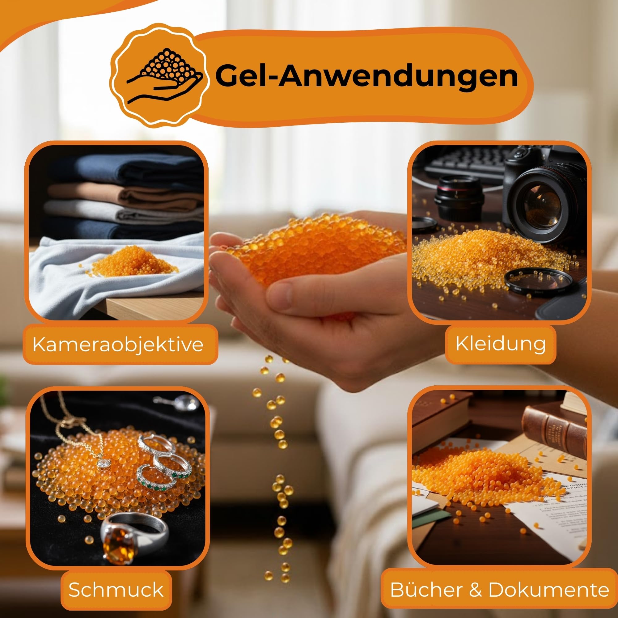 Silicagel Orange 3-5 mm – 10x 1 kg Silicagelkugeln zum Schutz von Büchern, Reisetaschen, Kosmetik, 3D Filamente Feuchtigkeitsabsorber für Elektronik, Aufbewahrung & Schmuck