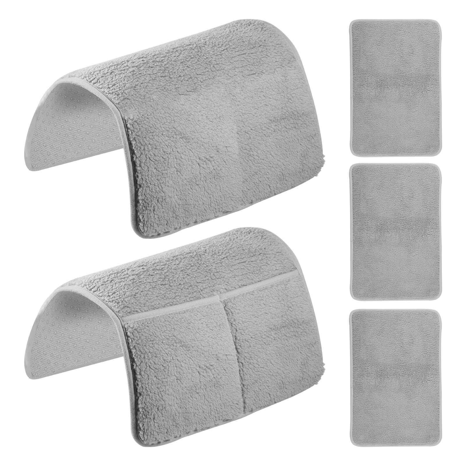 Foppla Grey 5 Pieces Armrest Covers With Side Storage Pockets Lambswool Non Slip Machine Washable Armrest Covers For Recliner Couch Pets (Grey)