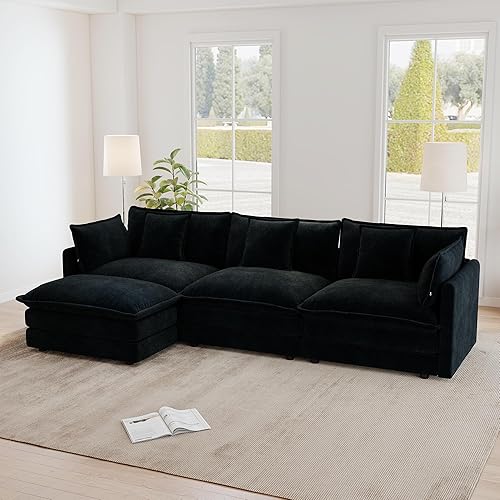 L Shaped Sectional Couches for Living Room, 111.5 Inch Modular Sofa with Ottoman, Large Lounge Couch for Apartment,Black