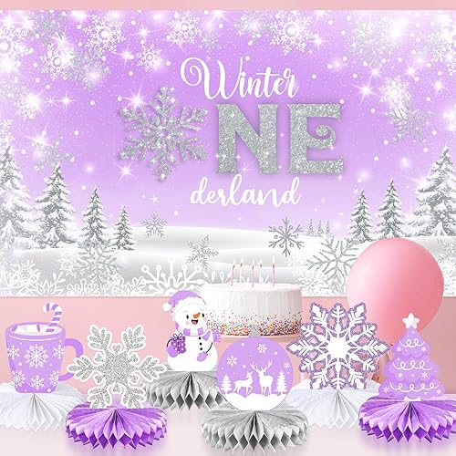 Miniatura 5 de 9 piezas de mesa de invierno centros de mesa de panal de abeja con copos de nieve, decoraciones de fiesta de invierno para temática de invierno,