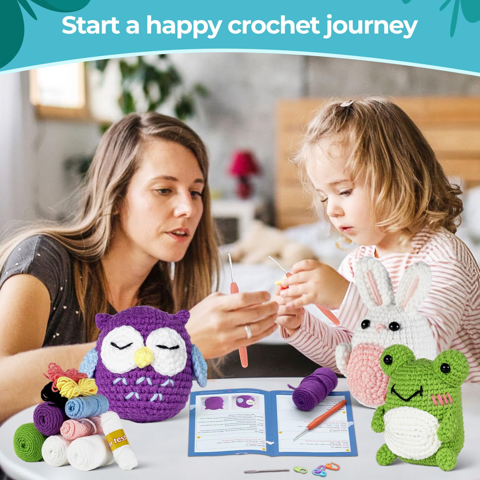 RoseFlower Kit uncinetto principianti, Crochet kit per principianti all'uncinetto con tutorial video passo passo, uncinetto set di animali fai da te per bambini e adulti, Regali per Chi fa Uncinetto