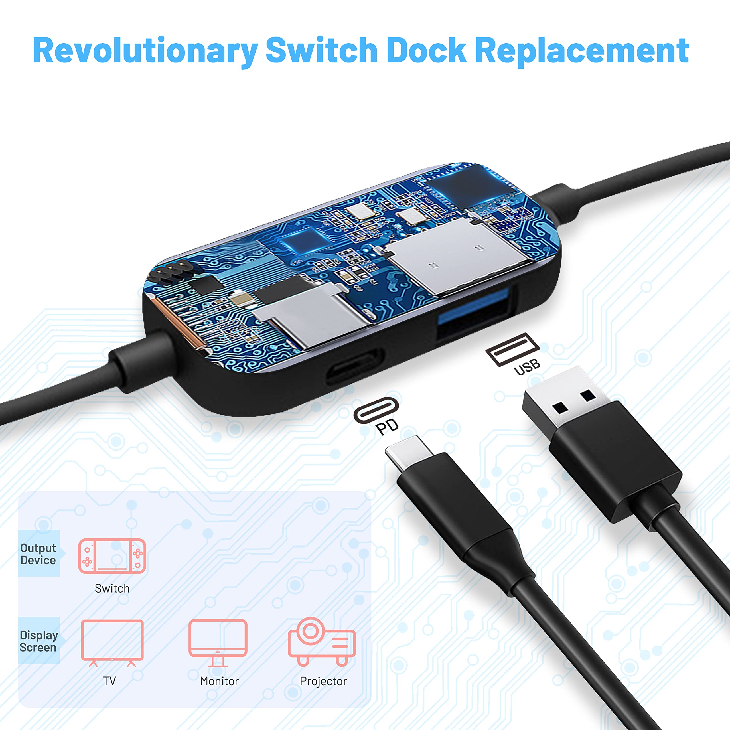Switch TV-Dockingstation, tragbarer Ladeständer für Nintendo Switch, kompakter USB-C auf HDMI-Adapter, Mini-Switch-Dock mit USB 3.0-Anschluss, Ersatz-Dockingstation für Nintendo Switch… (Black)