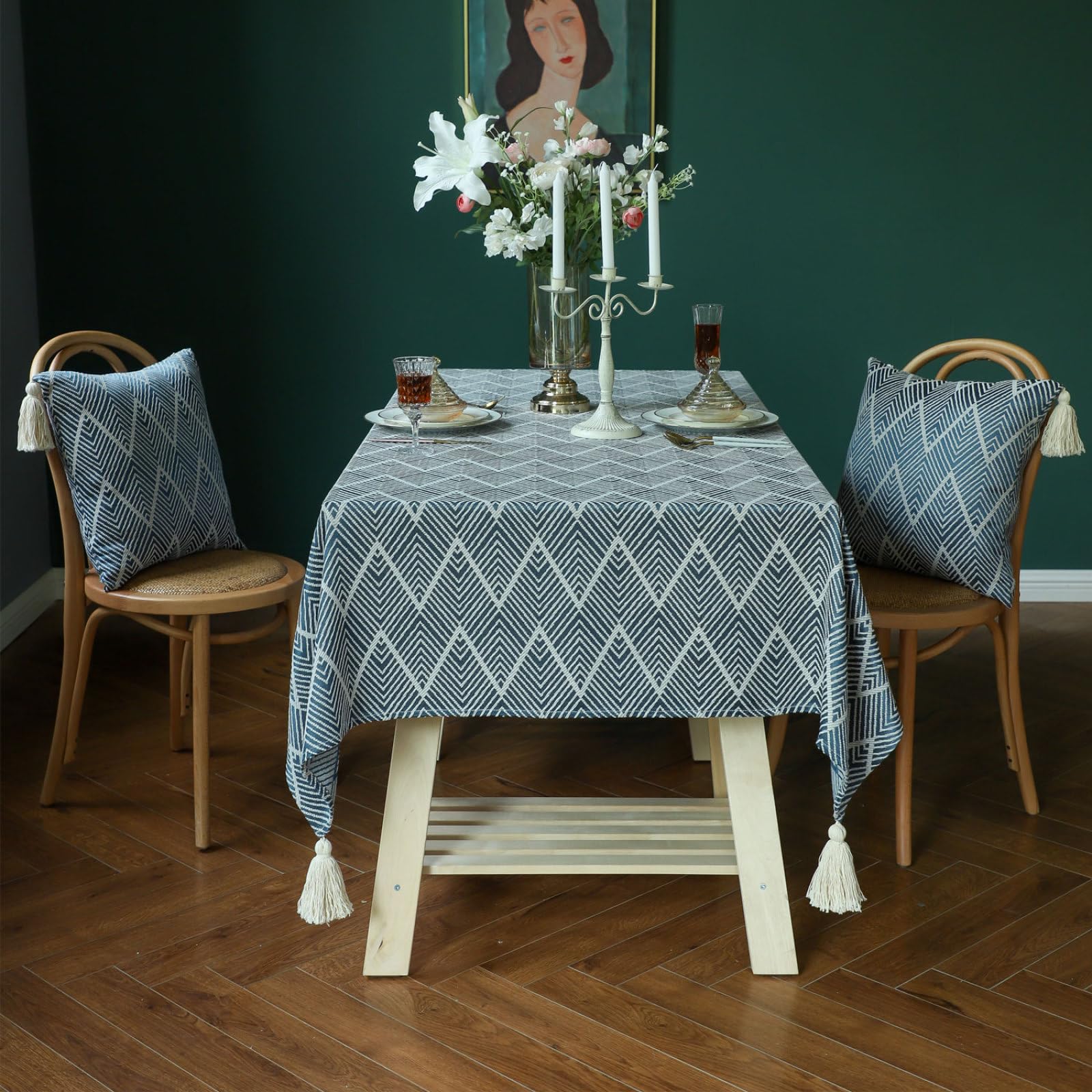 135x260cm Tischdecke Rechteckige wasserdichte Abwaschbar Tischtuch Elegant Baumwolle Leinen Rechteckig Tischwäsche Tischdecke mit Für KüChe Essen Parteien Navy blau