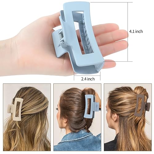 Miniatura 89 de Pinzas grandes para el cabello de 4 pulgadas, 6 clips cuadrados grandes para cabello grueso, accesorios rectangulares antideslizantes