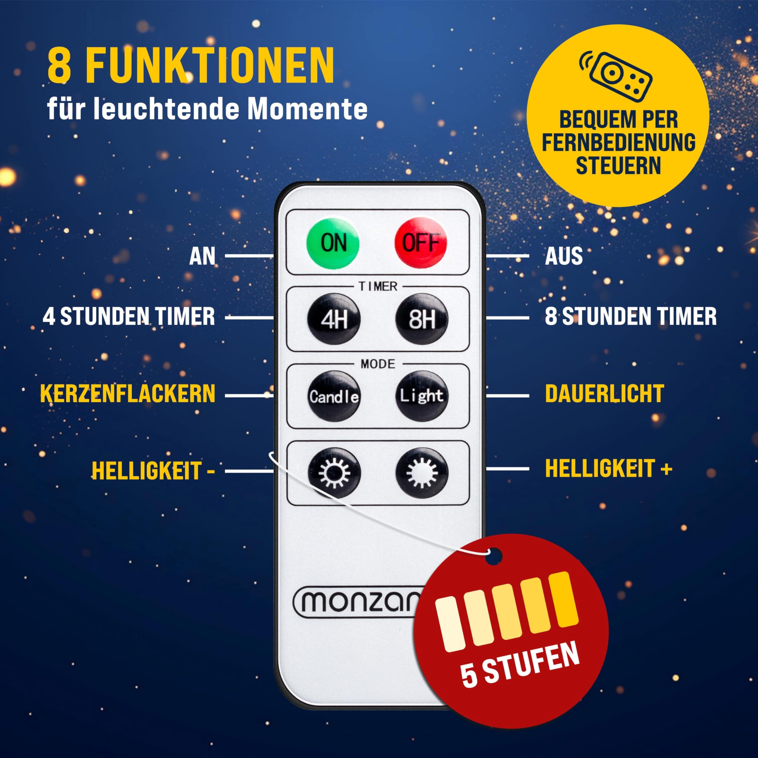 DEUBA® Weihnachtsbaumkerzen LED Kabellos 30er Set Batterie Timer Fernbedienung Echtwachs Optik Lichterkette Weihnachten Flackernd Warmweiß Christbaum