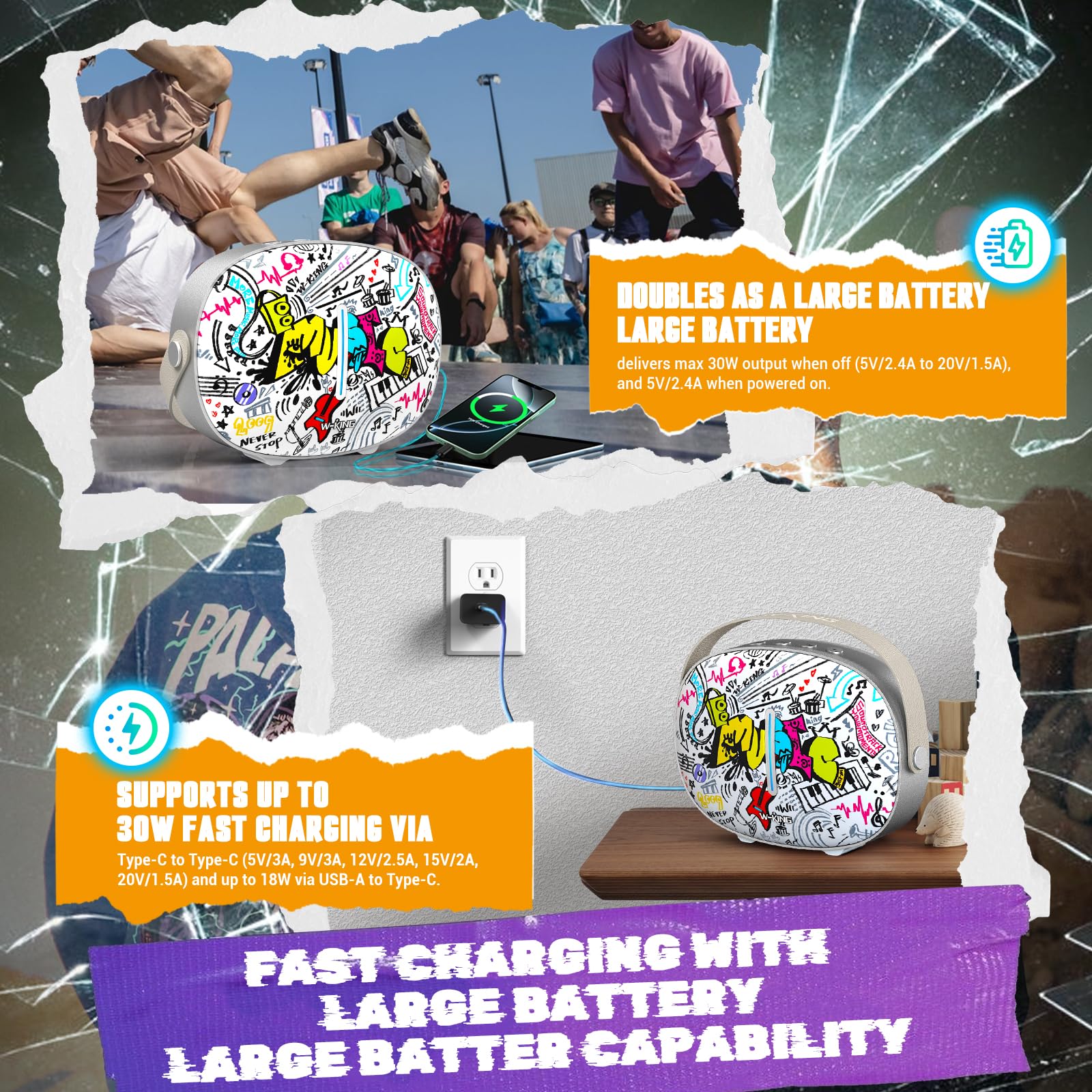 W-KING 96W Peak Bluetooth Lautsprecher Musikbox Bluetooth Box Groß, Party Boom Box Lautsprecher Stereo Outdoor Boombox mit 2 Subwoofer/Licht, Tiefer Bass/Klarer Klang, BT5.4, Schnellladung, USB, AUX