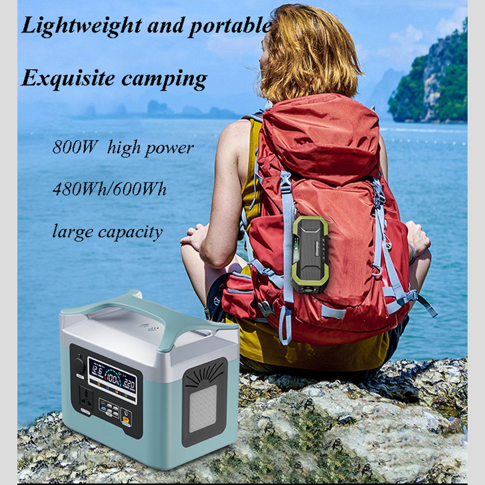 Station d'alimentation portable, batterie haute capacité 480 Wh, sortie sinusoïdale pure, recharge sur secteur, en voiture ou à l'énergie solaire, idéale pour le camping et les caravanes, 480 Wh - V