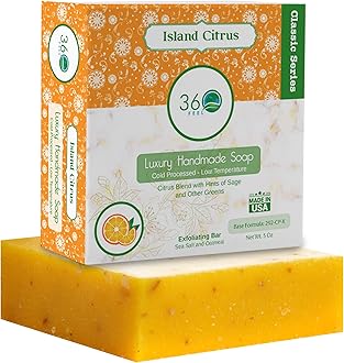 Island Citrus Soap - Made in the USA - Castile Handmade, All-Natural, Cold-Processed - Infused with Island Citrus for a Tropical Scent - Rich, Creamy Lather - 5 oz