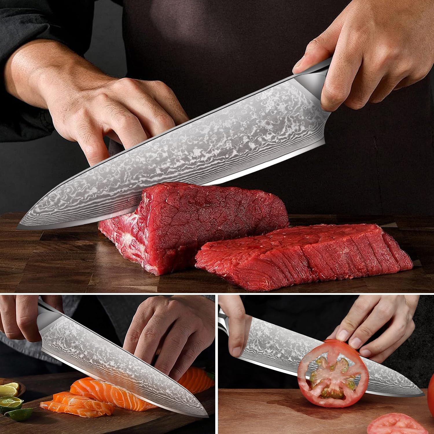 Home Safety Cuchillo de chef de damasco, Japones profesional de Acero Damasco de 67 Capas, de 20cm, Mango de Material G10