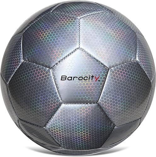 Balón de fútbol  Pelota oficial de primera calidad para niño y niña con genial patrón hexagonal iridiscente iridiscente de arcoíris, duradero, para