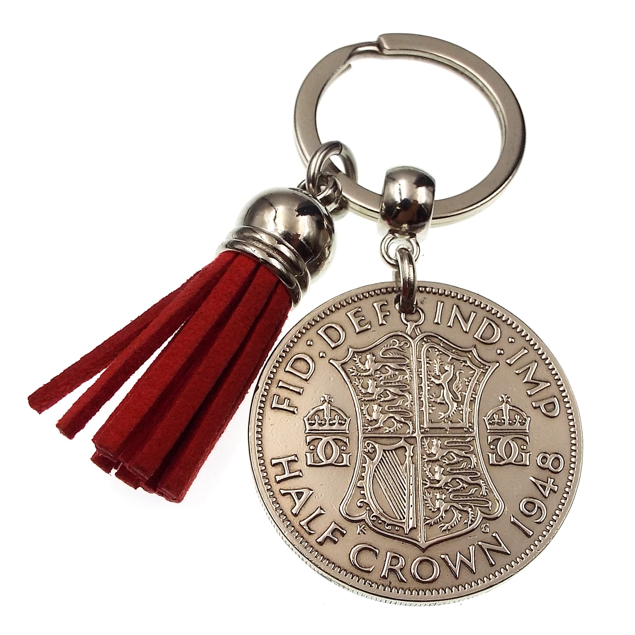 A Silver Dream 1948 Half Crown Red Tassel Coin Keyring