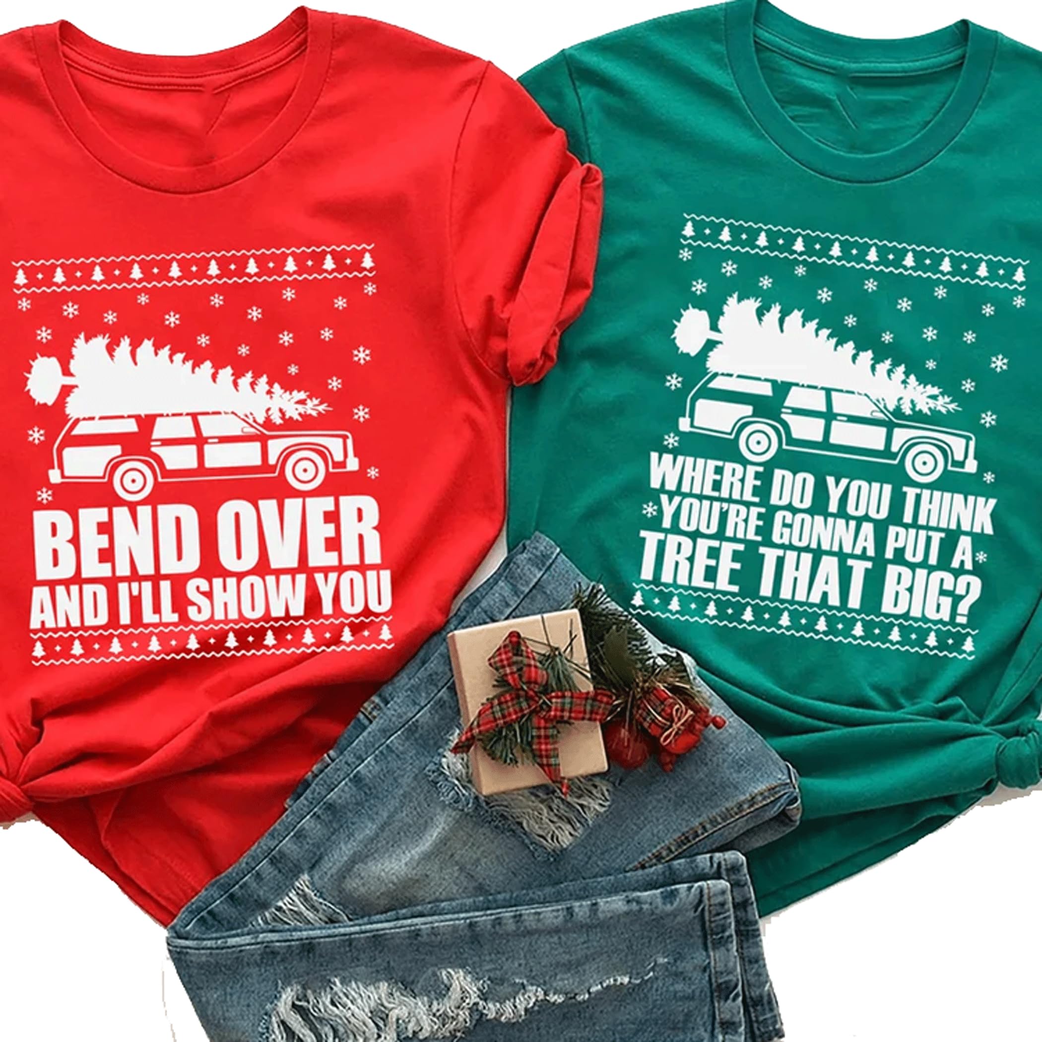 HandmadeBend Over and I’ll Show You Christmas Couple Matching Shirt, Christmas Vacation T-Shirt, Family Shirt,
