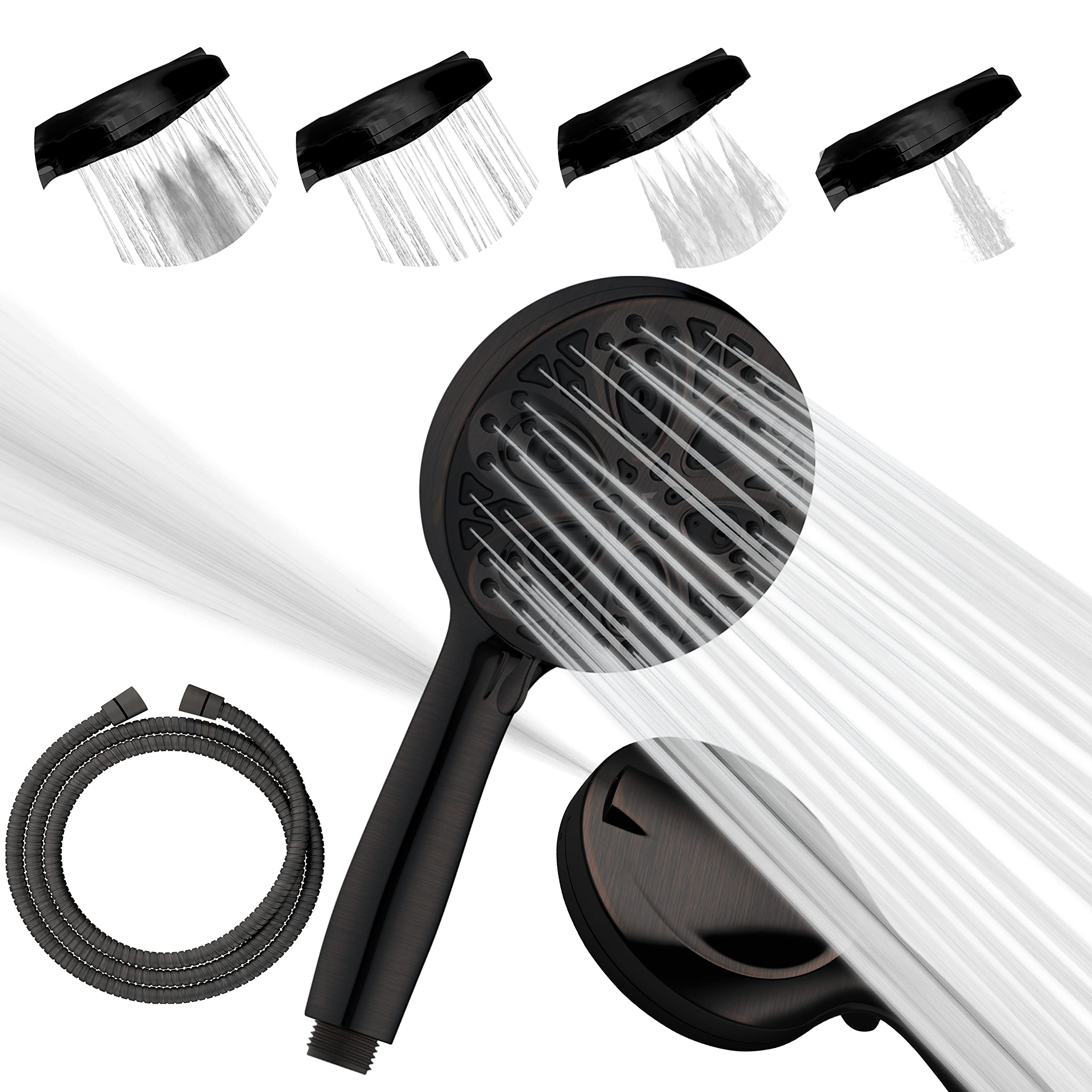 SparkPod Shower Head and Hose Set - High Pressure Showerhead with 10 Spray Settings - Luxury 5" Handheld High Power Shower Heads with High Pressure Jets - Oil-Rubbed Bronze (No Filter)