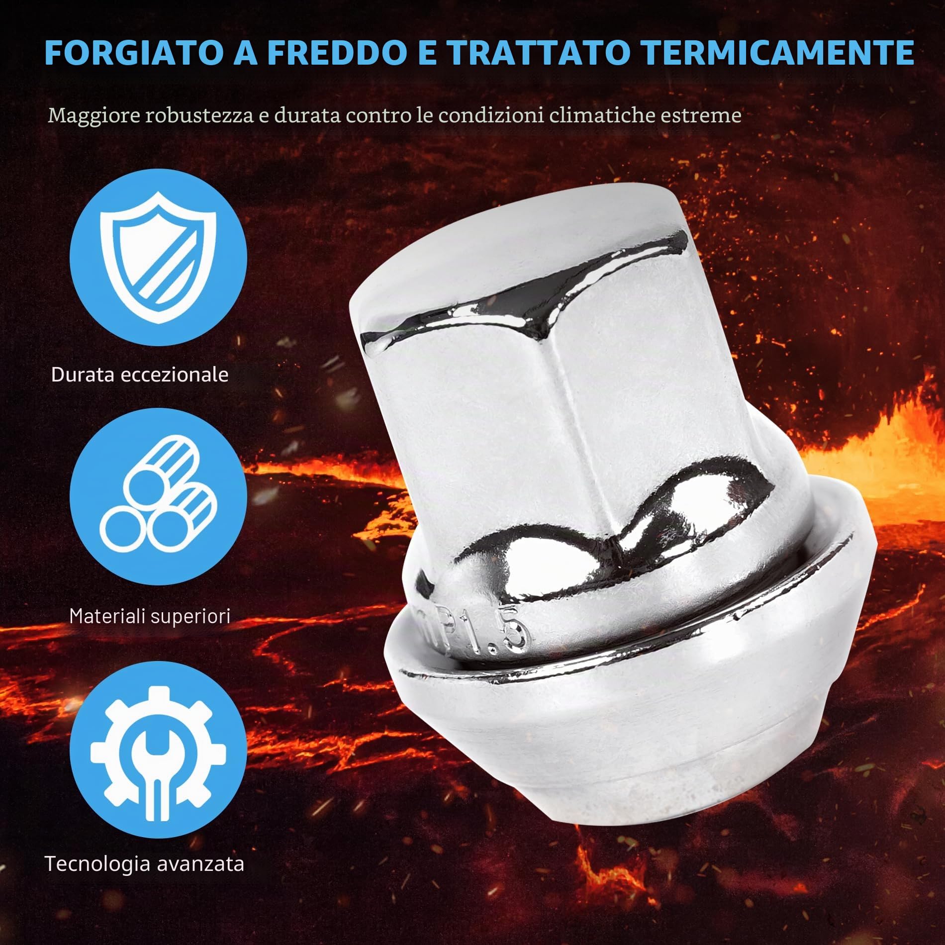 16 Dadi per ruota M12 x 1,5, monoblocco, in acciaio cromato, per Ford Mondeo Fiesta Focus (argento)