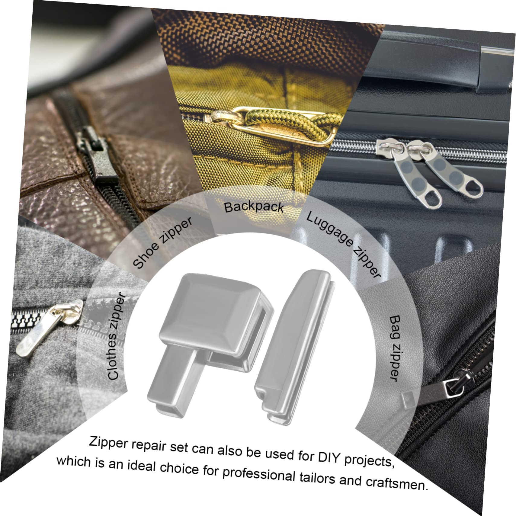SHINEOFI 5piezas Kit De Reparación De Cremalleras De Accesorios Metálicos Para Ropa Chaquetas Jeans Maletas y Mochilas Herramientas De Reemplazo De Cremalleras