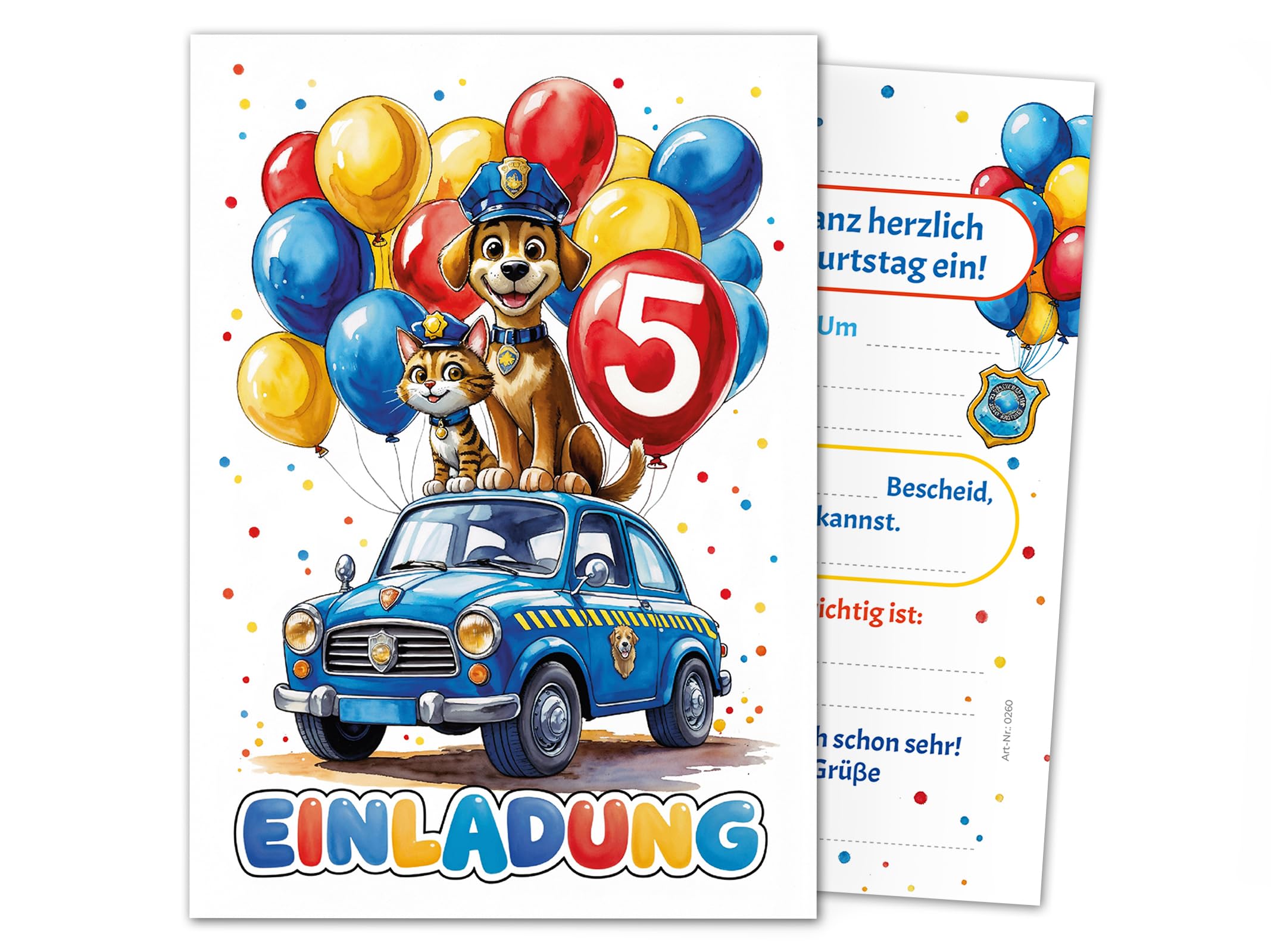 Junaversum 12 Einladungskarten zum 5. Kindergeburtstag Jungen Polizei Kinder coole bunte Einladungen fünfte Geburtstag Geburtstagseinladungen Kids
