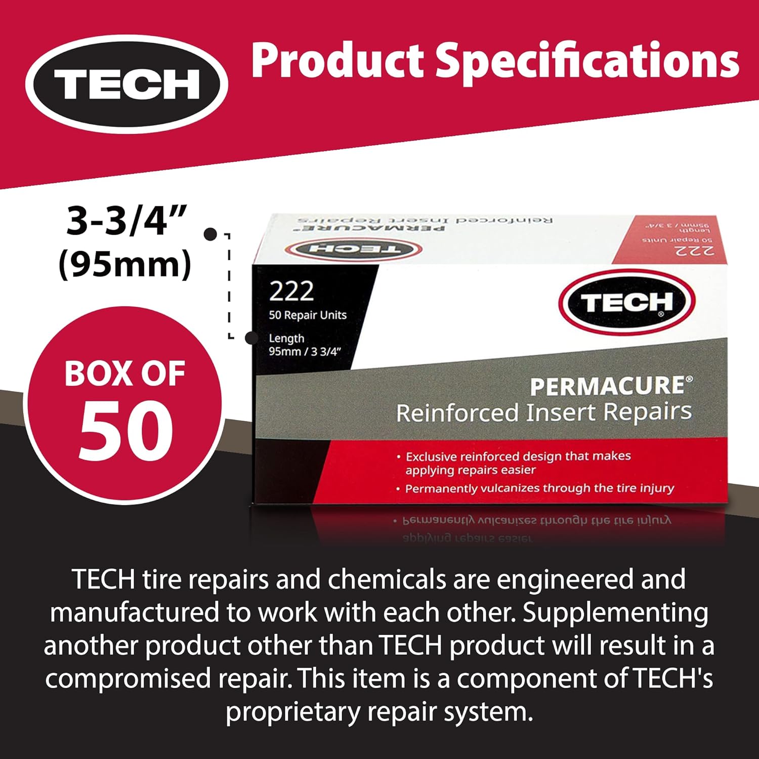 TECH Permacure Inserts – Reinforced Natural Rubber Compatible with Vulcanizing Fluid, Tubeless Sealant, Flat Repair Kits, 3-3/4" (95mm), Blue (Box of 50) for Emergency Puncture Fixes and Patch Kits