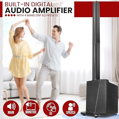 Miniatura 4 de Pyle Altavoz de columna de matriz de línea - Sistema PA de altavoz portátil profesional de 1600 W con Bluetooth inalámbrico, amplificador de audio