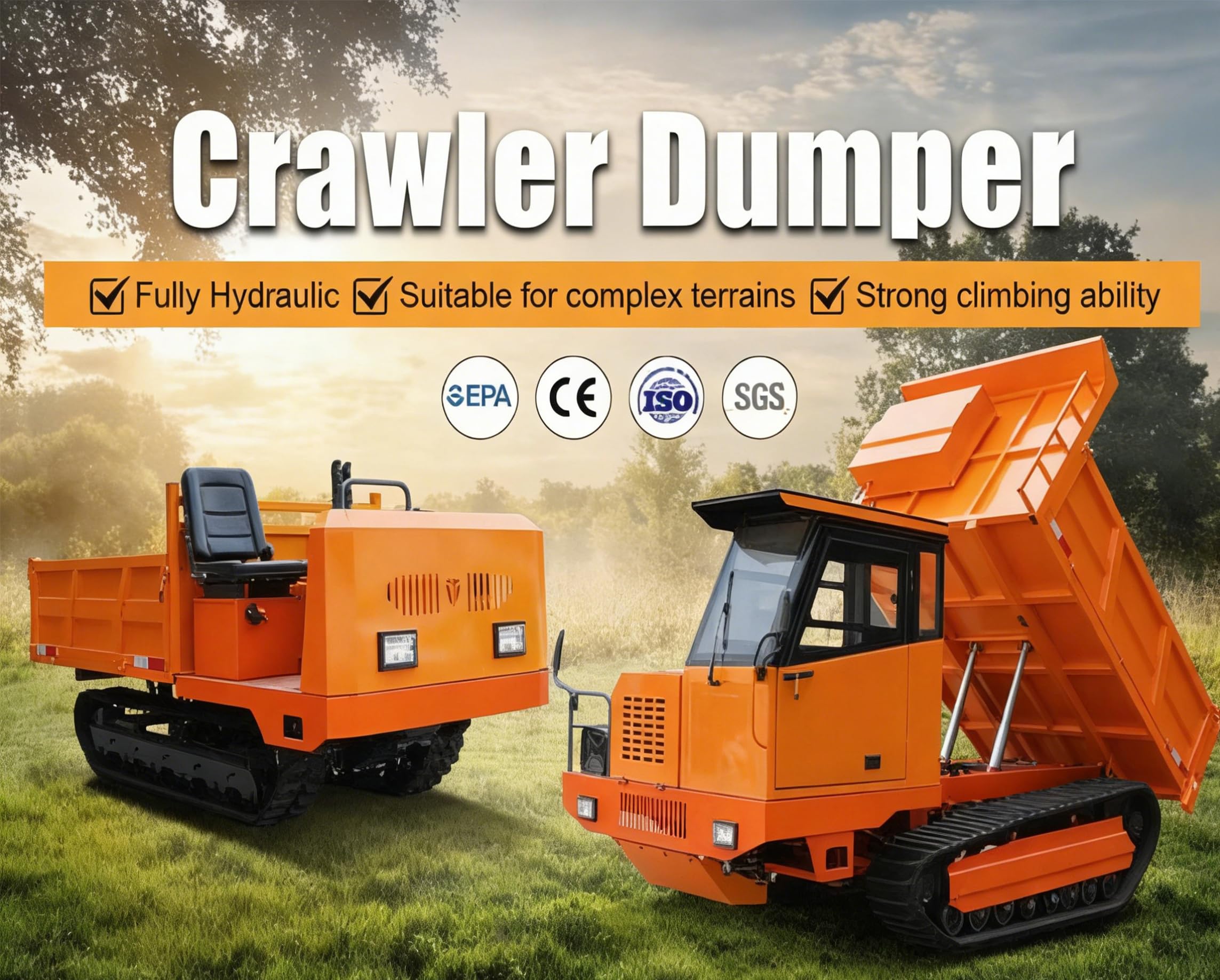 Dumper sobre orugas, volquete de orugas todoterreno, mini volquete, resistente para máquina de transporte de barro y arena