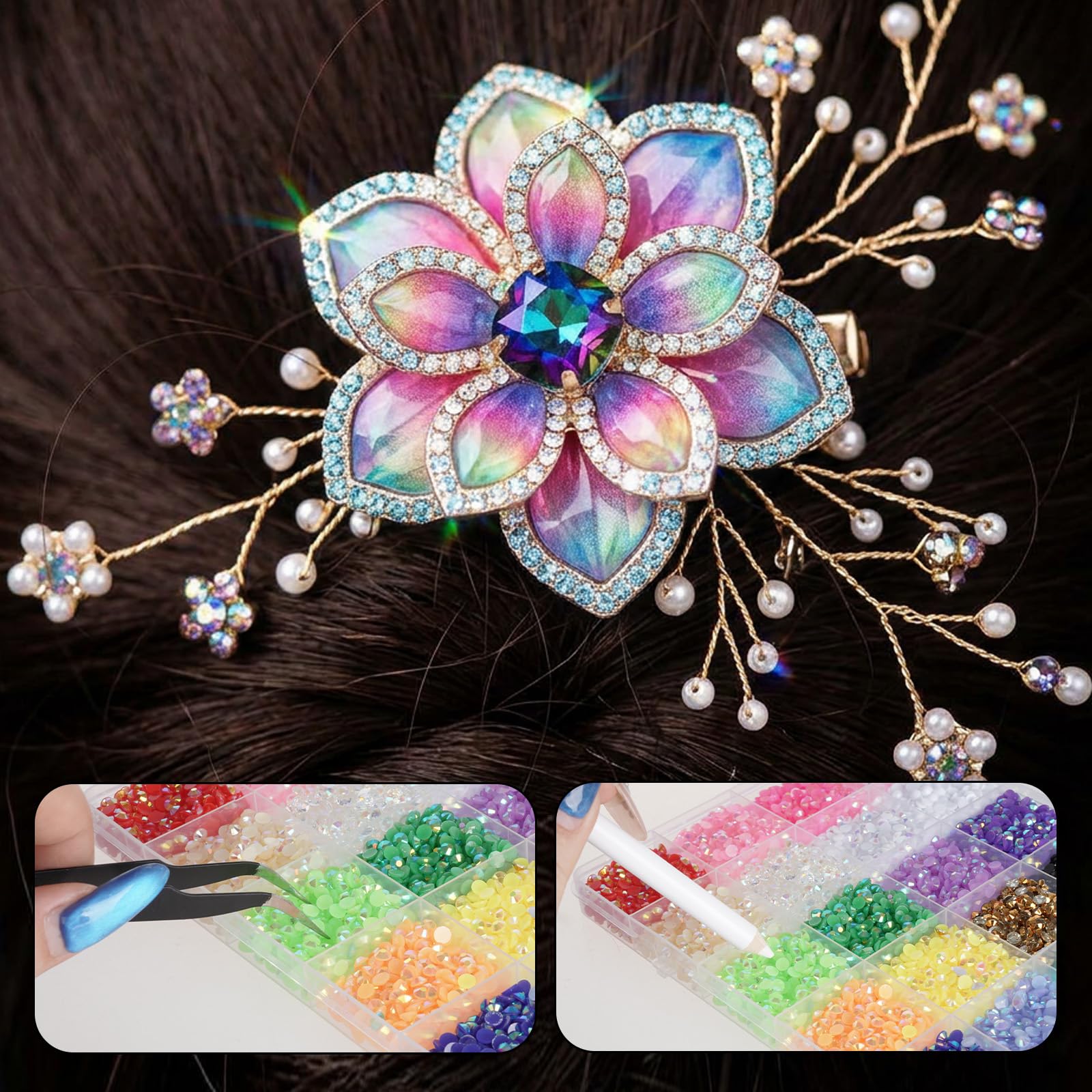 Lot de 19 200 strass pour ongles, 24 pierres de couleur de 3 mm, pierres à paillettes rondes avec pince et stylo, kit Bedazzler pour bricolage, artisanat, décoration des ongles (4 mm)
