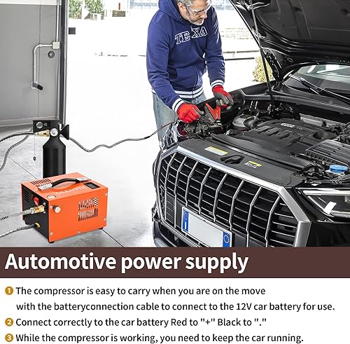 Miniatura 6 de Compresor de aire PCP portátil, 4500 PSI30 MPa sin agua y aceite, 12 V CC110 V CA de doble potencia con convertidor de potencia, ventilador de