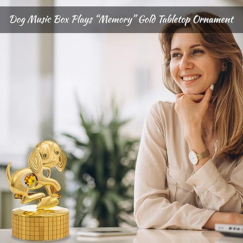 Miniatura 7 de Matashi Caja de música de cachorro chapada en oro de 24 quilates, reproduce "memoria", adorno de mesa dorado con cristales, ideal para el día