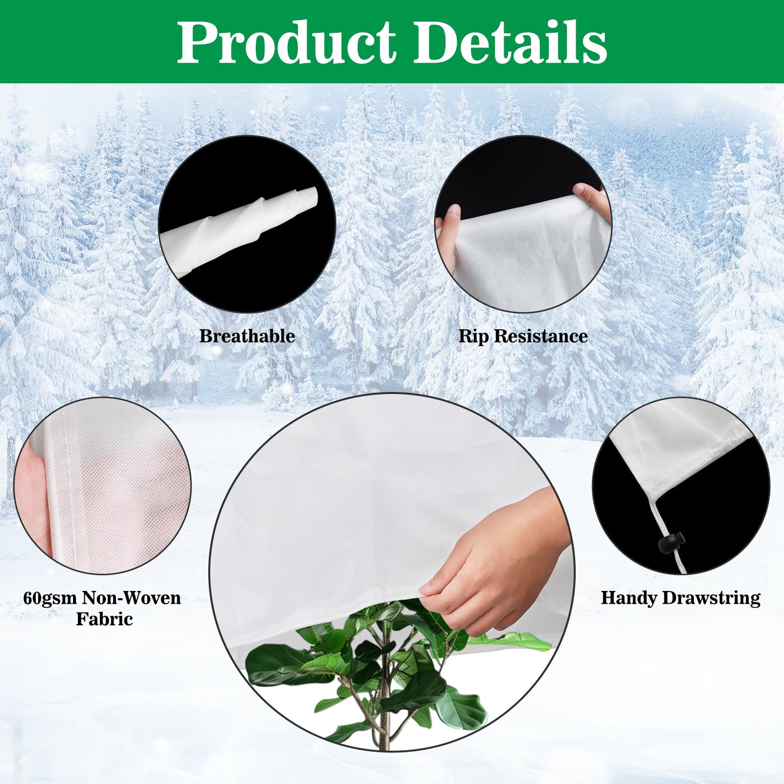4Pcs Plant Winter Fleece, 60x80cm Antifreeze Plant Blanket, Frost Protection Cover, Rip Resistant Garden Fleece Bags - Image 3