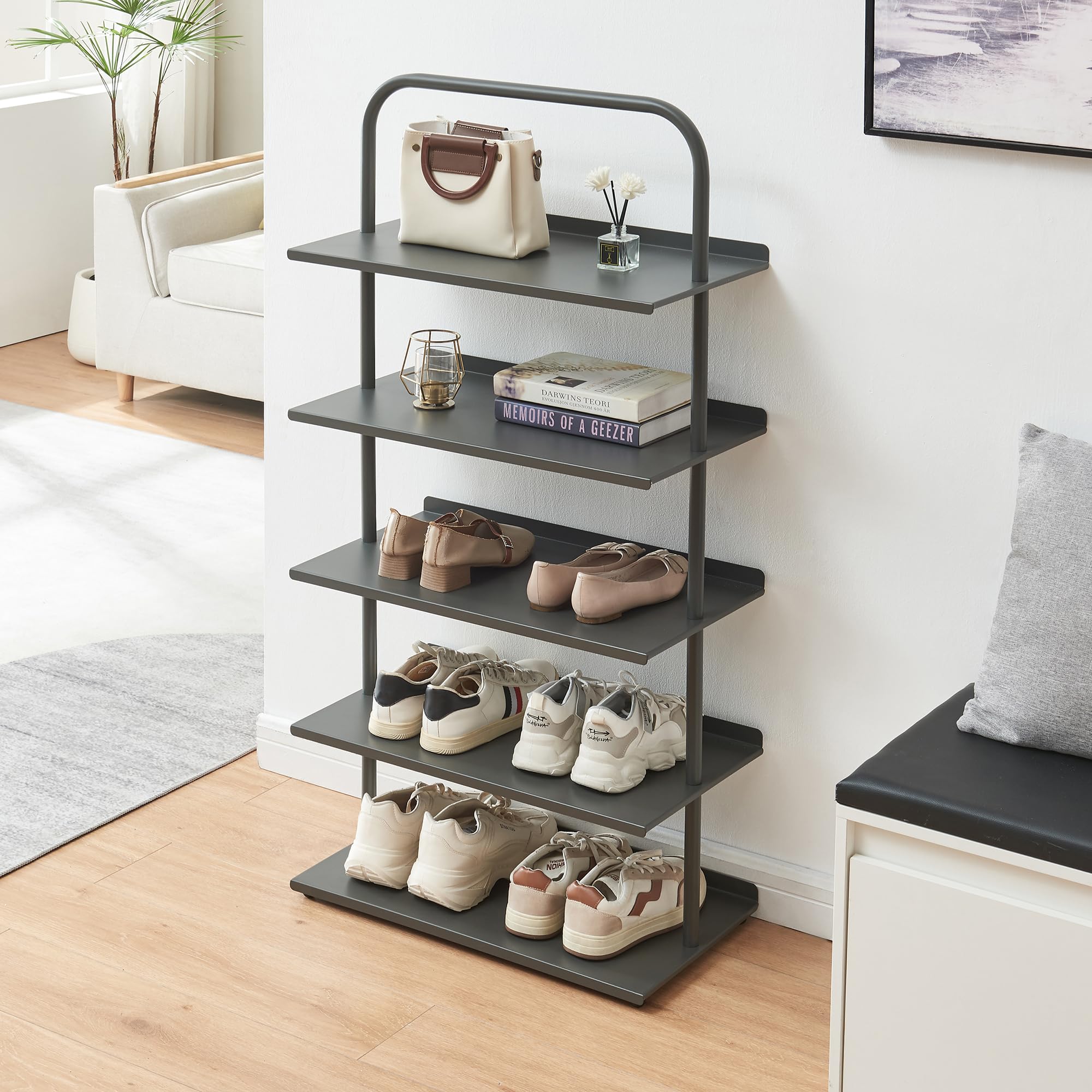 [en.casa] Scaffale Portascarpe a 5 Livelli Scarpiera Porta Oggetti in Acciaio 5 Ripiani per 10 Paia di Scarpe Calzature 119x60x32 cm Corridoio Ingresso Camera da Letto - Antracite