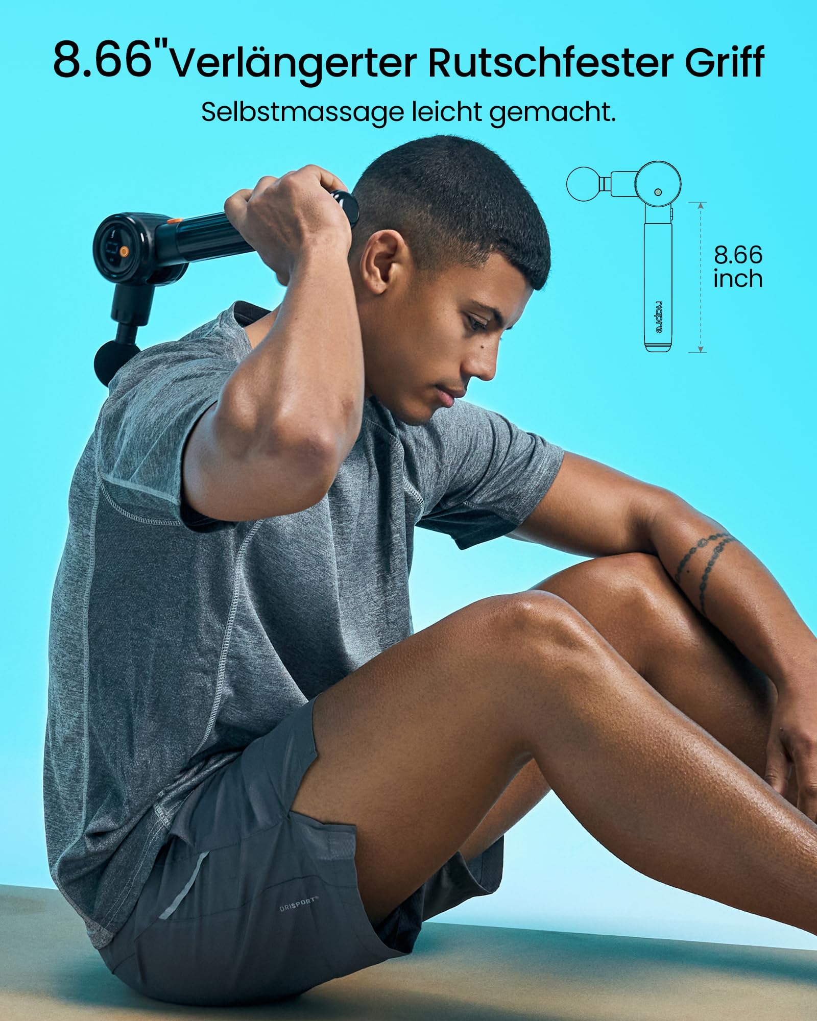 Massagepistole mit Wärme und Kälte,NAPRE Massage Gun Massage Pistole mit Verlängerungsgriff,Einstellbaren Winkeln,Muskel Percussion Massagegerät für Rücken,Nacken,Körper Entspannung,6 Köpfe & Koffer