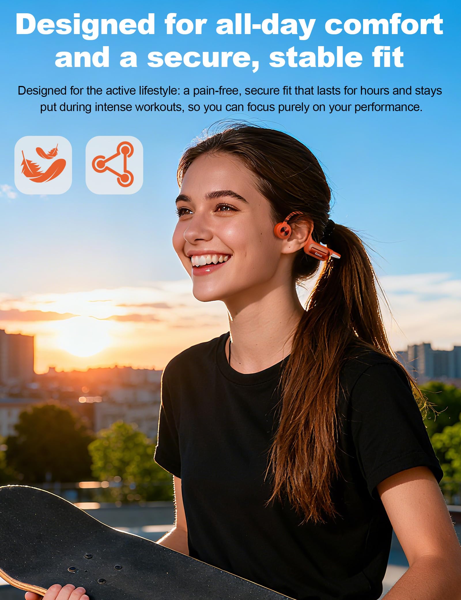 Cuffie a conduzione ossea, auricolari aperti con modalità MP3, 32 GB, 10 ore di autonomia, IP68, impermeabili, per nuoto, vestibilità sicura per corsa, ciclismo, lavoro, regalo (arancione)
