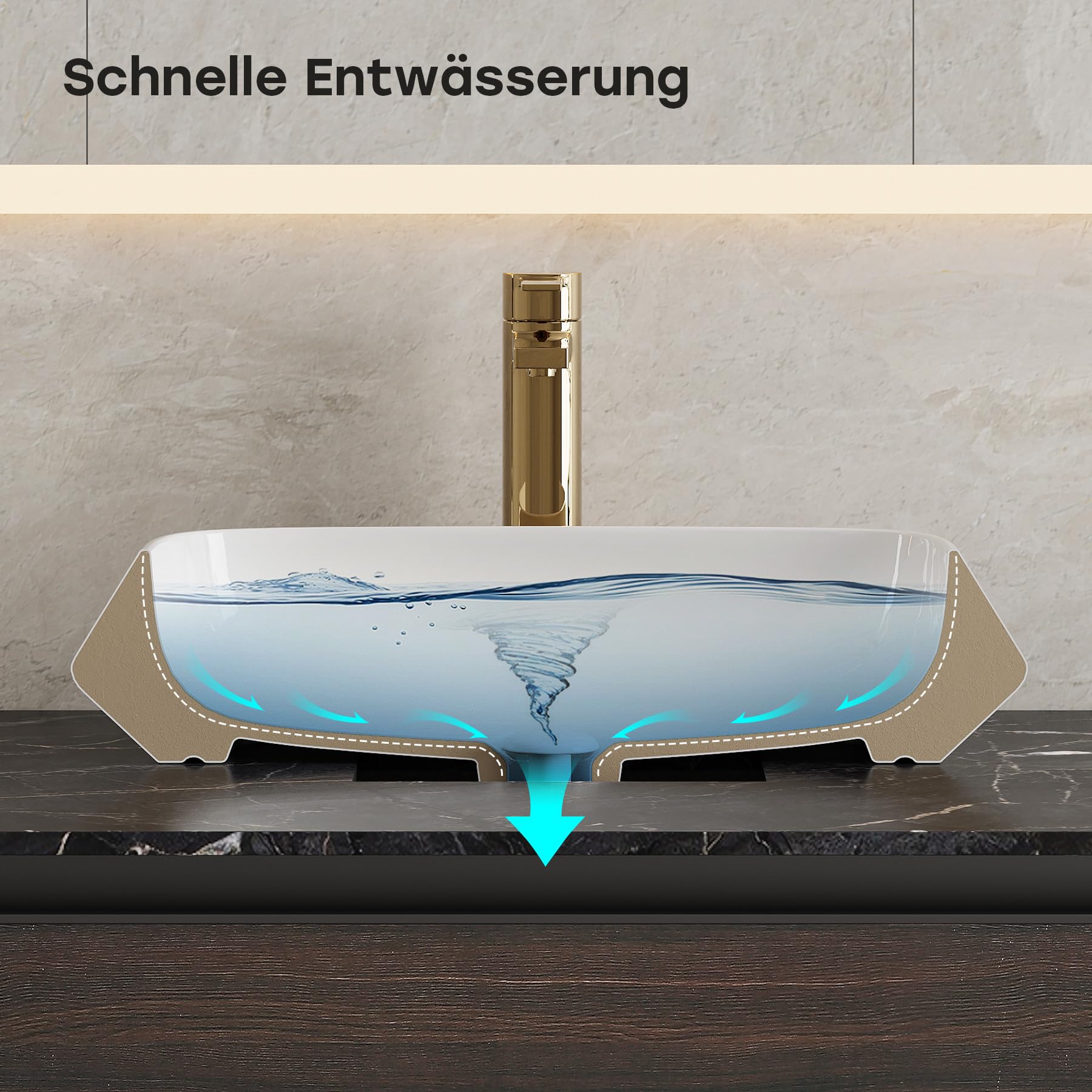 HOROW Lavabo da bagno, bordo sottile, lavabo da appoggio, moderno | Lavabo rettangolare bianco senza foro per rubinetto, piccolo lavandino per ospiti WC bagno, 52 cm
