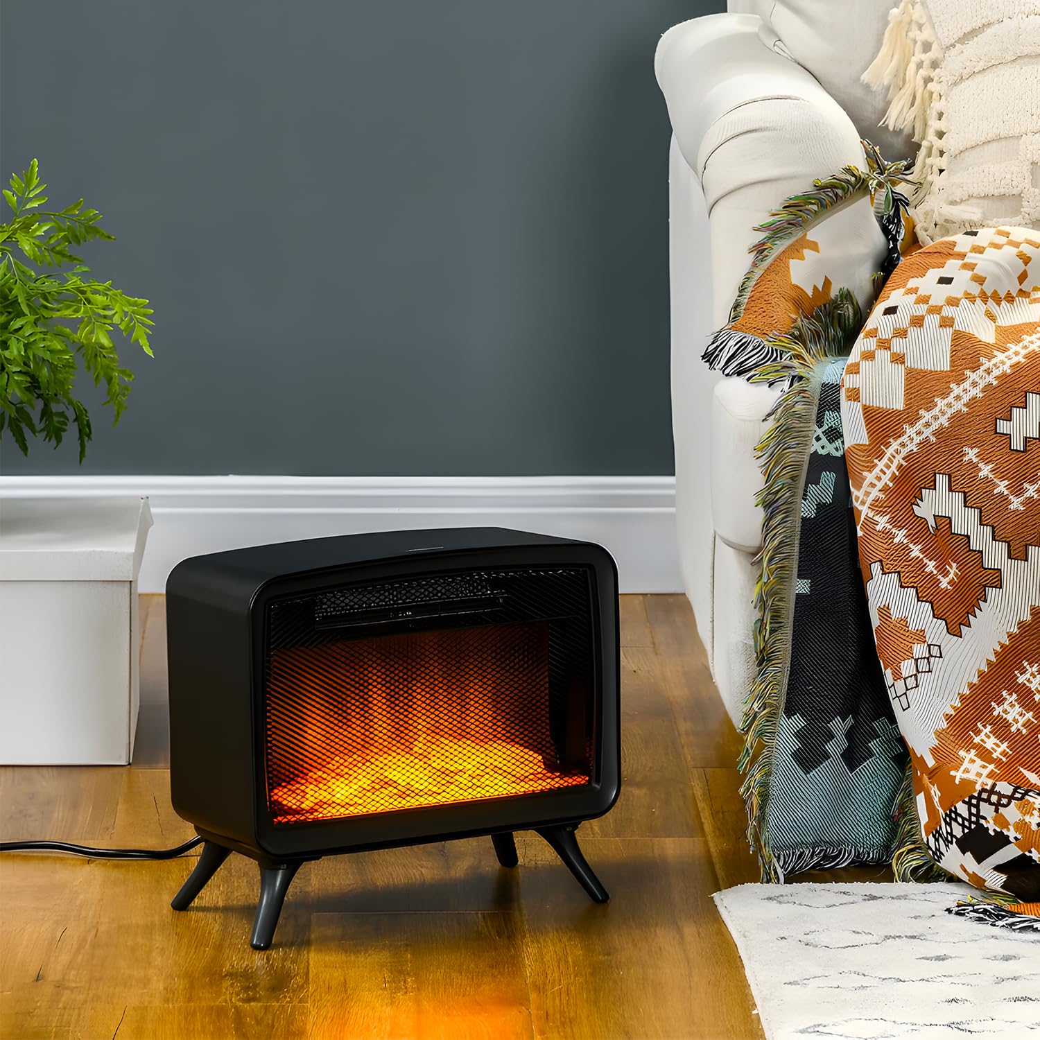 Wintem Caminetto Elettrico con Effetto Fiamma Realistico 34x18x30cm -Potenza e Termostato Regolabile 800/1600W Ideale per Creare un'Atmosfera Accogliente con Protezione dal Surriscaldamento