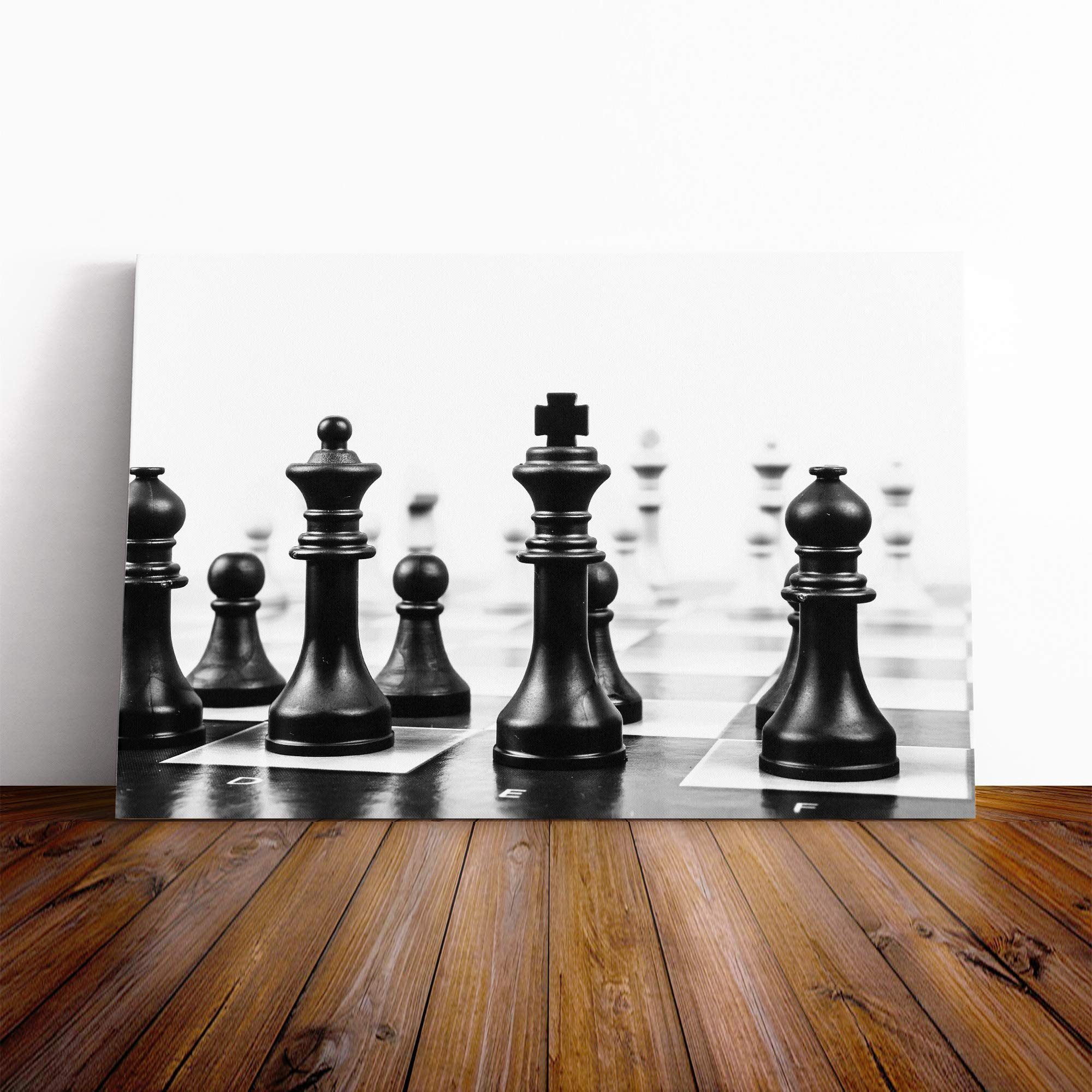 Chess Board Game Pieces (2) Canvas Print | Gallery Wrapped 30mm Frame Wall Art | 20x14 inches | Ready to Hang | Modern Picture | Living Room Bedroom Lounge Office