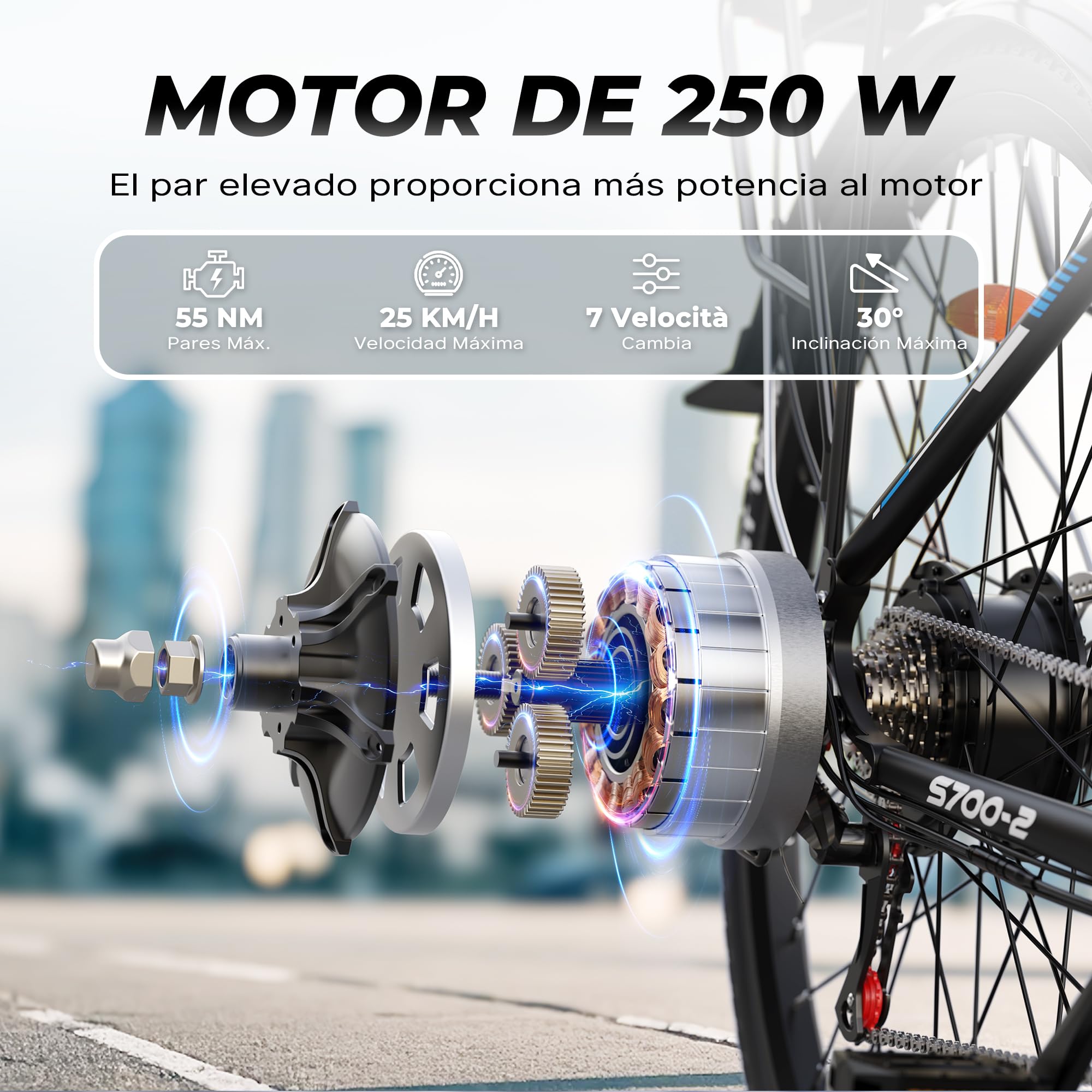 VARUN 28'' Bicicleta Electrica, Bici Electrica con Batería 48V 499.2Wh | Autonomía de 100km, Bicicleta Eléctrica Motor 250W, Aluminio, 7 Velocidad, E-Bike Hombres y Mujeres para Urbanos