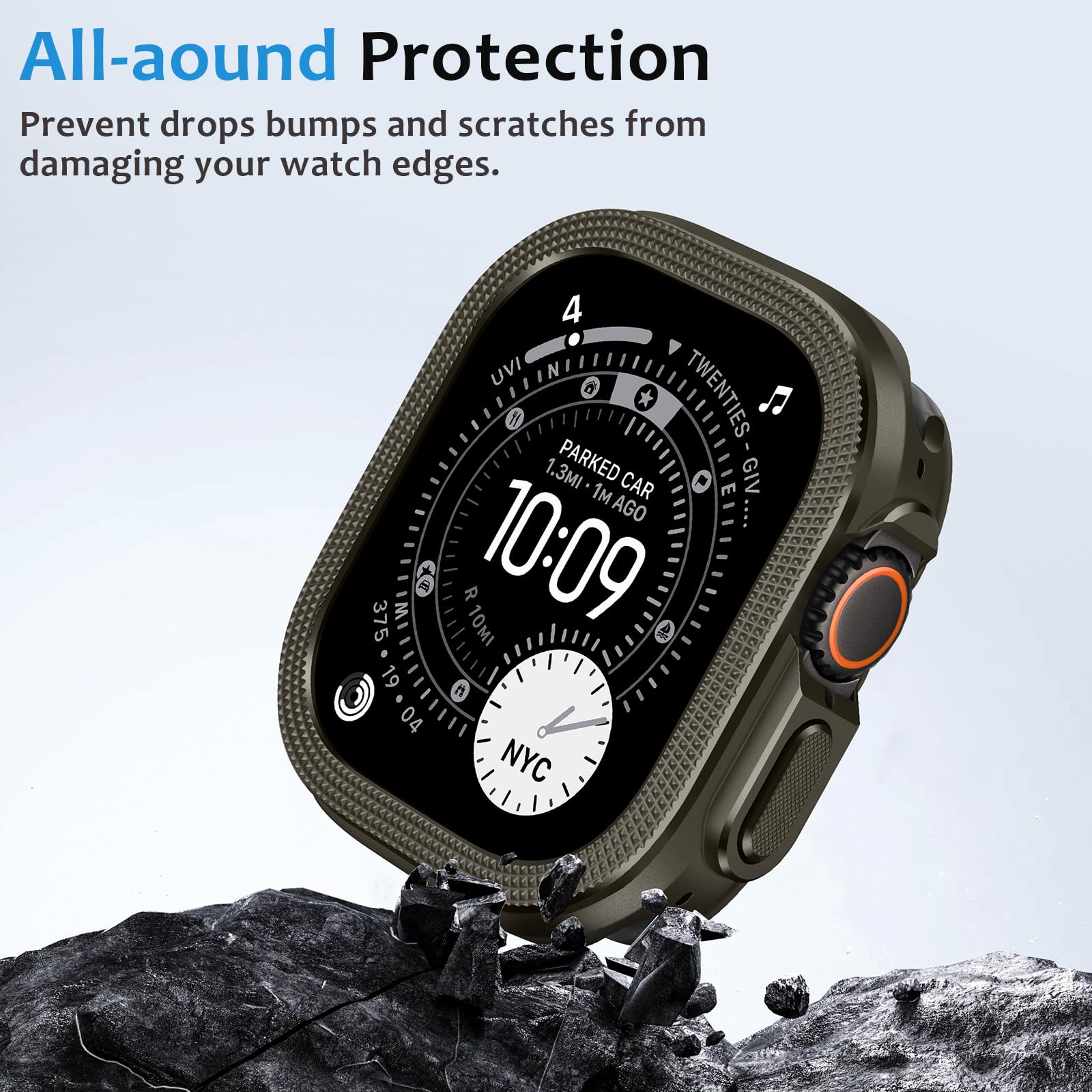 Amizee 2 en 1 Coque Compatible avec Apple Watch Ultra 3/2/1 49mm avec la Couverture Arrière, Rugged Résistant aux Chocs Bumper Résistant Protecteur Coque pour iWatch 49mm, Graphite
