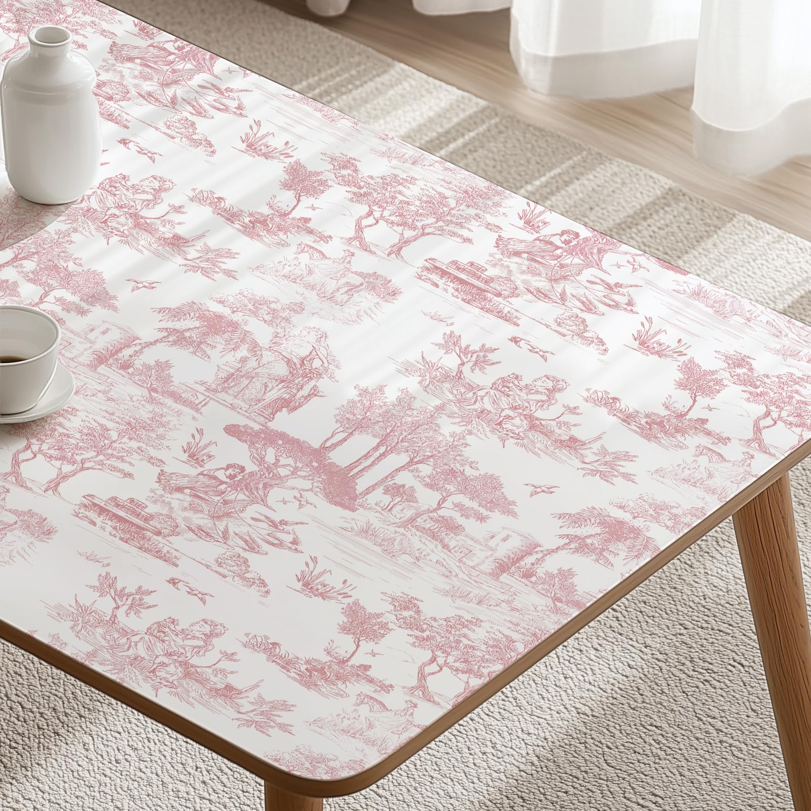 WENMER Toile Wallpaper, 17.7" X 590" Pink and White Peel and Stick Wall Paper, Toile de Jouy Wallpaper, French Vintage Contact Paper for Bedroom, Walls, Backdrop, Cabinet, Home Decor: 17.7" x 118" Pink